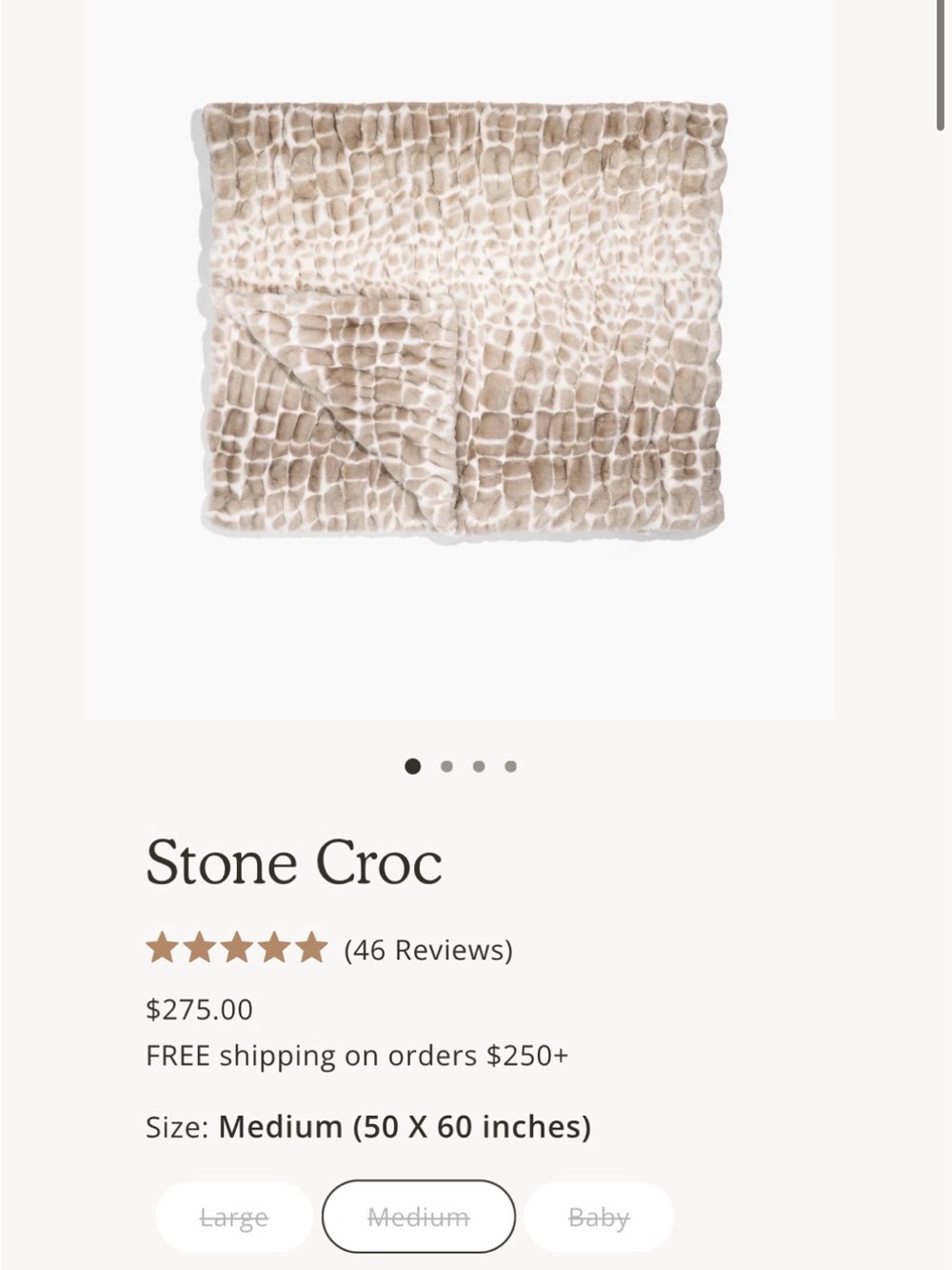 Lola Blankets x Pookie Stone Croc Plush Throw Blanket - Taupe - Picture 2 of 6